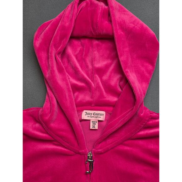 Juicy Couture Velour Hoodie Jacket Lounge Athleisure Zip Up Rhinestone Logo XL - Picture 3 of 7